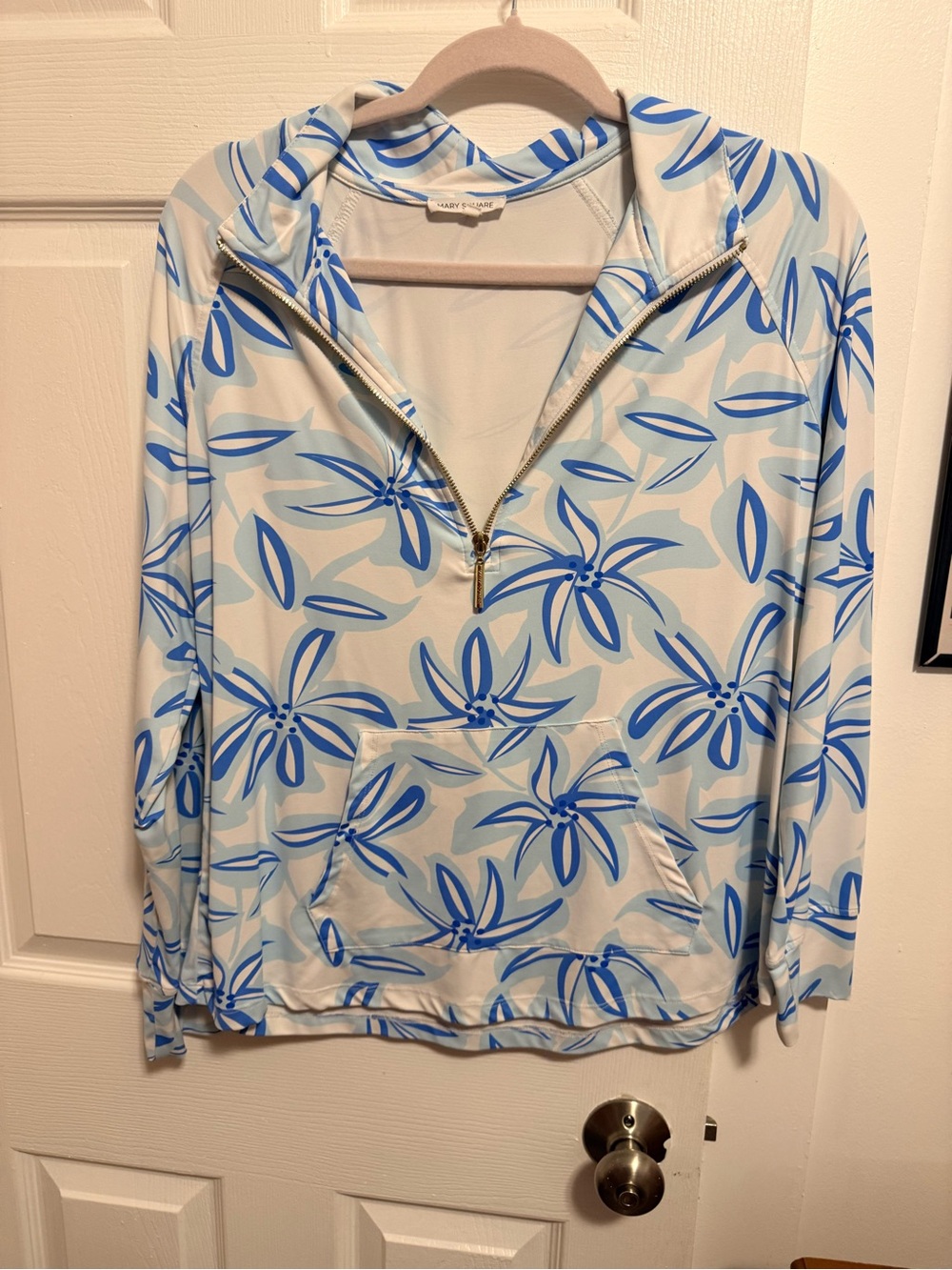 Light Blue Floral Half-Zip Hoodie